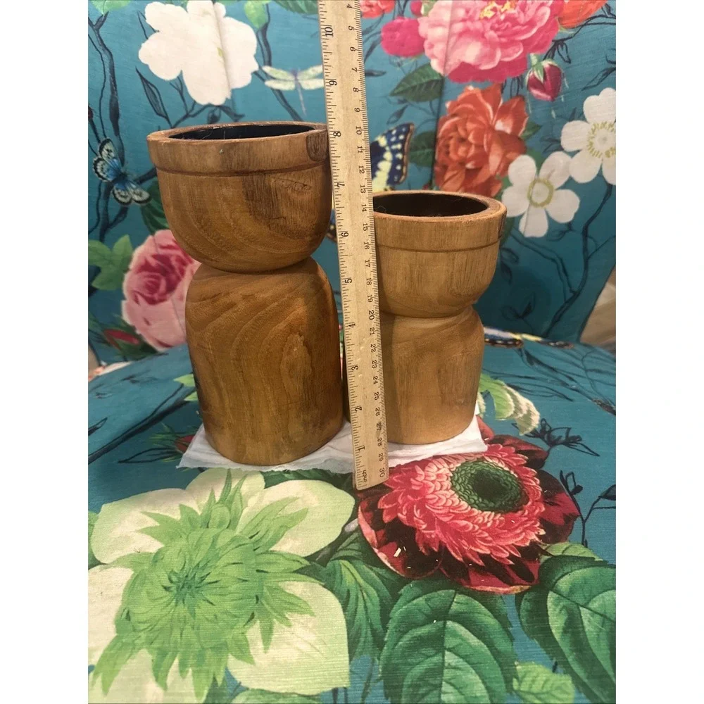 Wooden Candle Holders Set Of 2 Vintage 70's Mid-Century